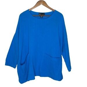 Jones New York Womens Gauzy Cotton Pullover Top 1X Royal Blue Coastal Beachy